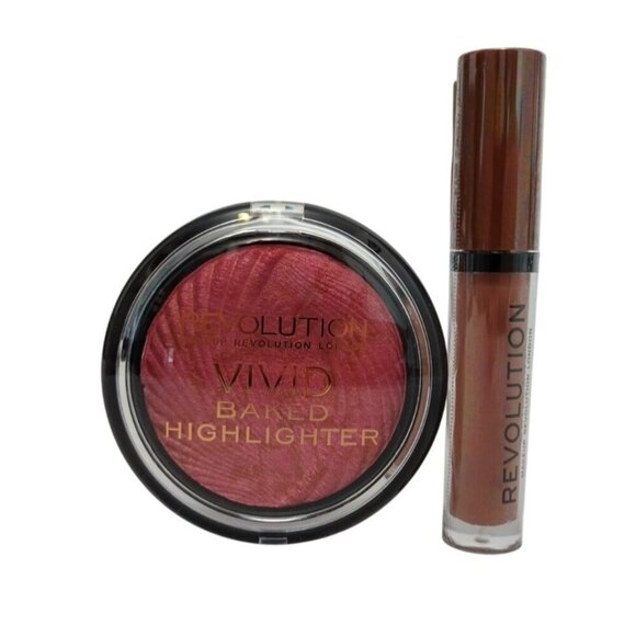 Revolution Vivid Baked Highlighter & Sheer Lip Gloss Makeup Set - Picture 1 of 6